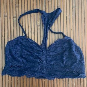 PINK Large Navy Racerback Lace Bralette